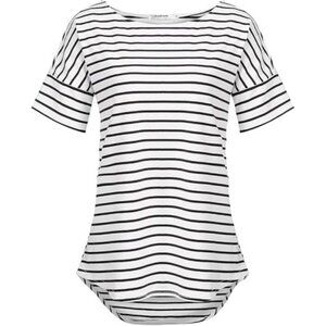 POGTMM Black White Striped Raglan Short Sleeve Loose Tunic Size M NWT
